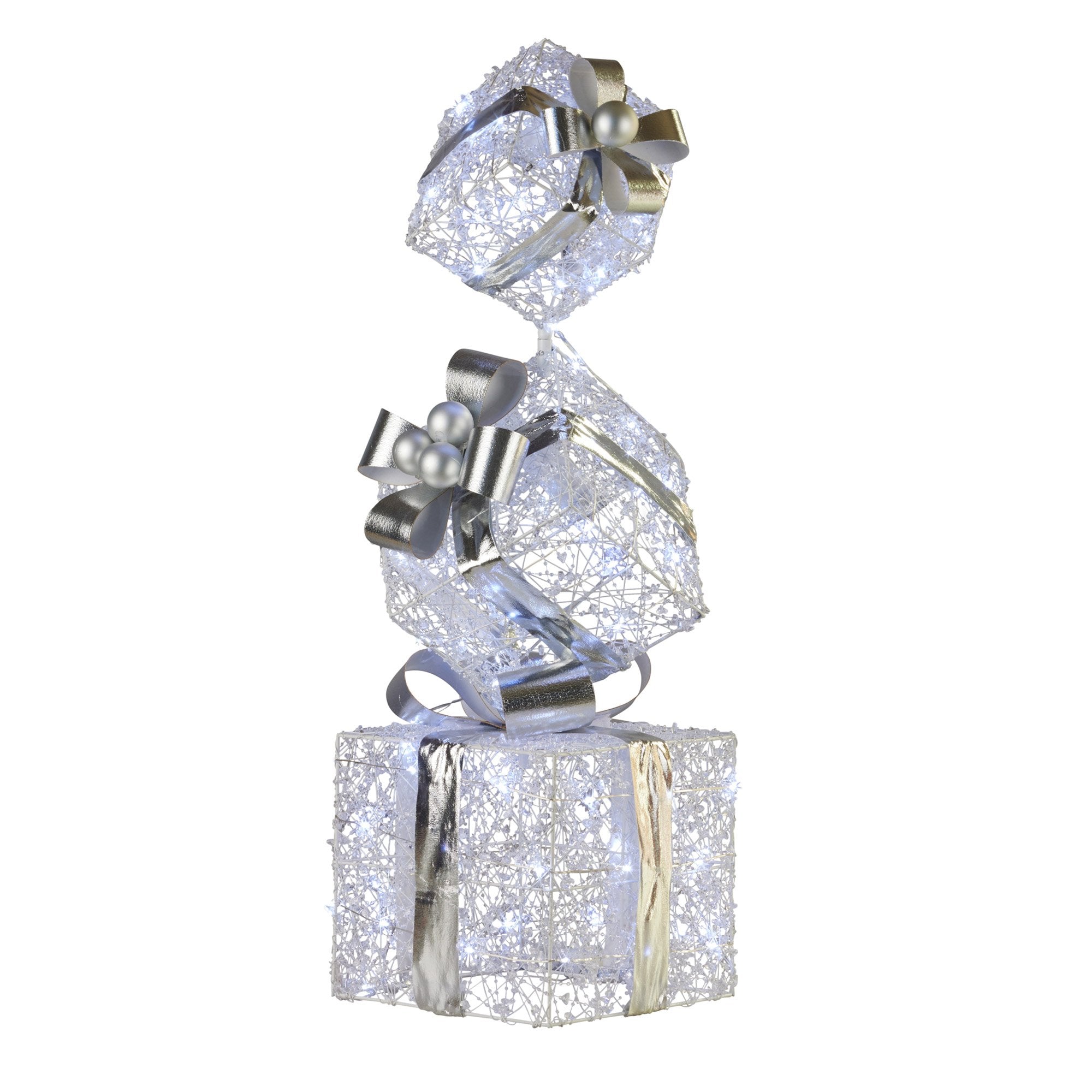 Swishmas 83cm Triple Christmas Giftbox Stack Display Silver LED Lights
