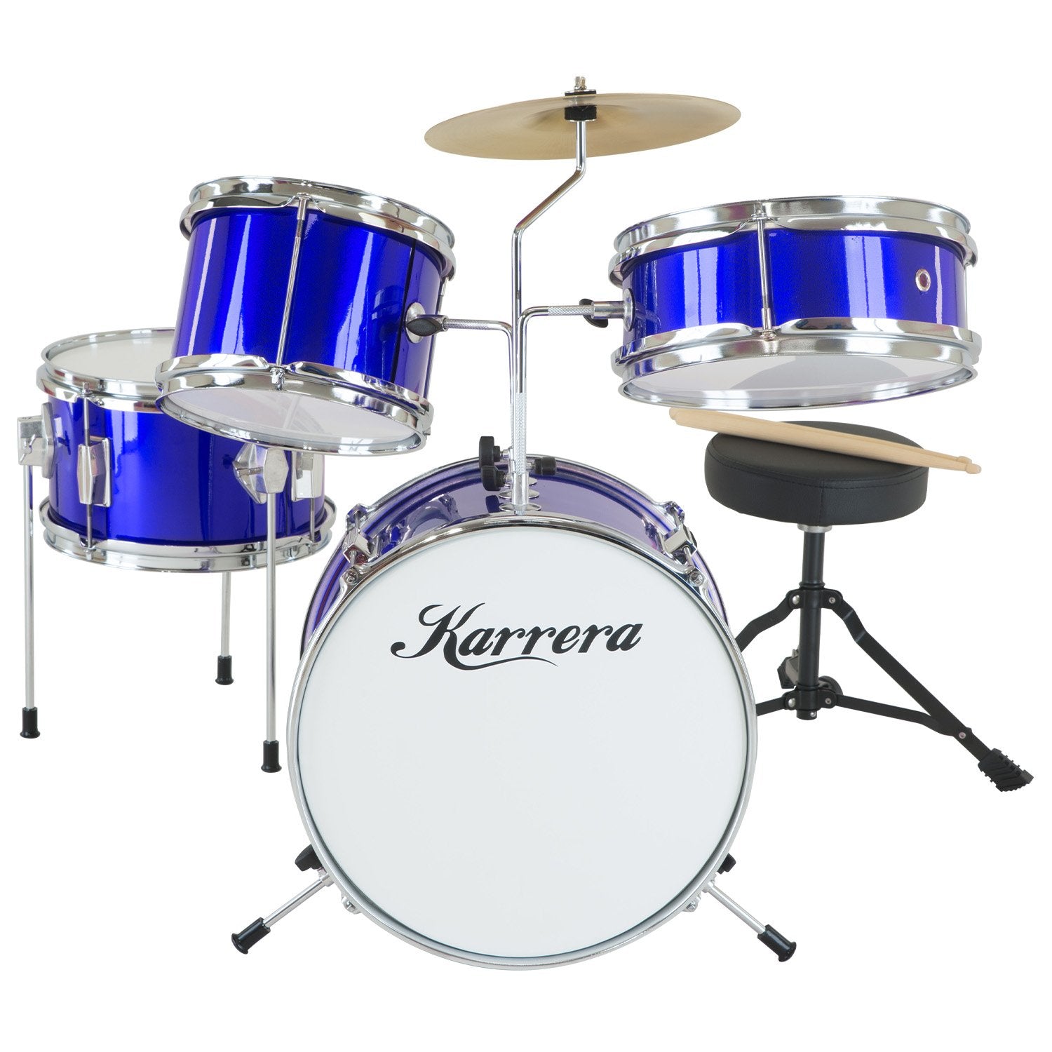 Metallic 4pc Kids Drum Kit with Stool and Sticks - Karrera