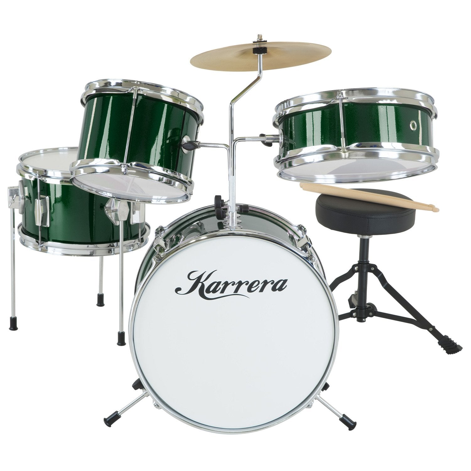 Karrera Kids 4pc Drum Kit Metallic Green