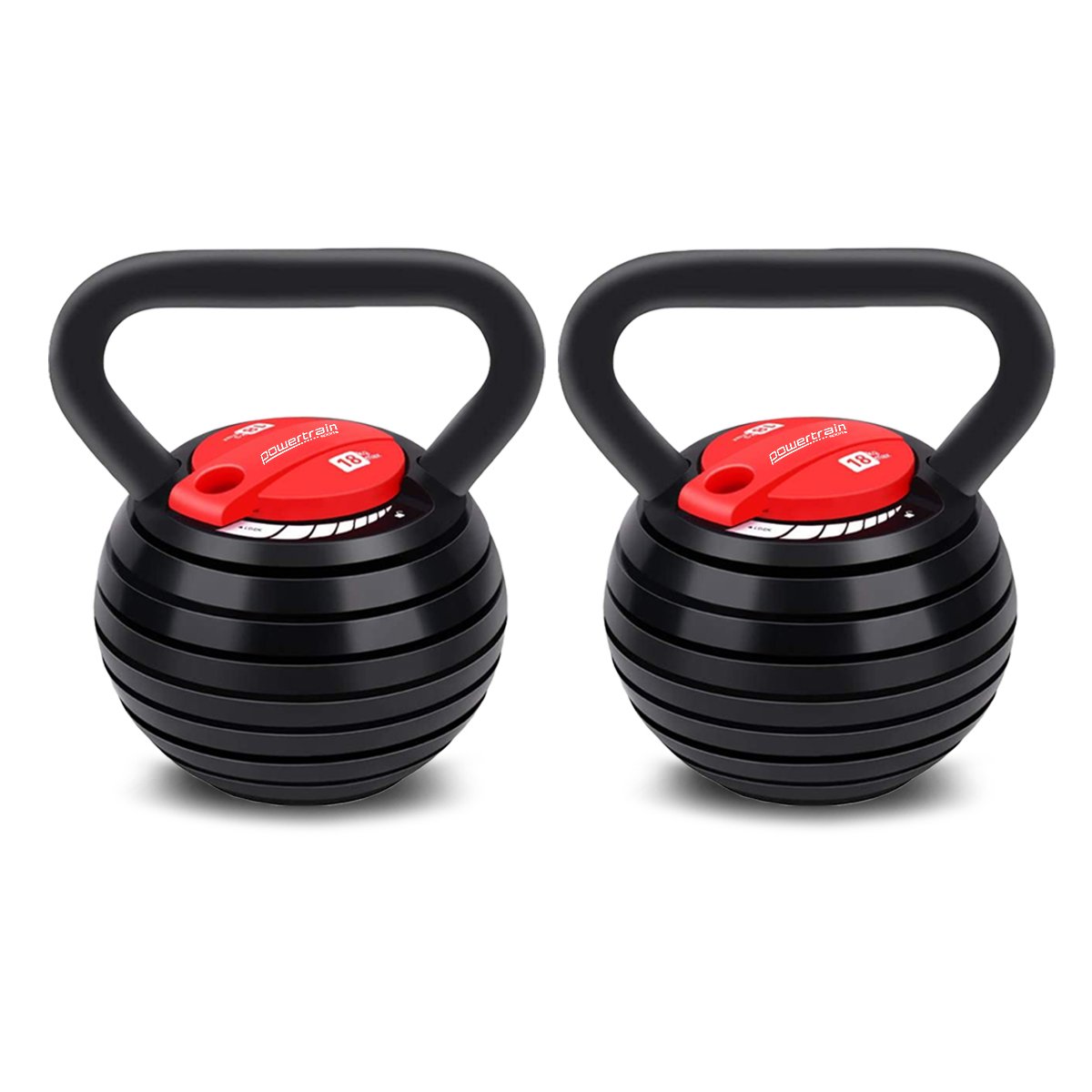 Powertrain 18kg Adjustable Kettlebells Pair for Strength Training