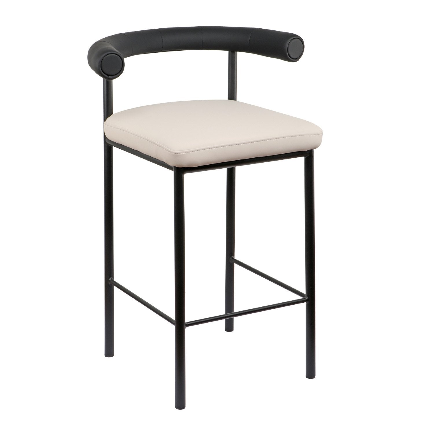 Cedric Bar Stool High-Density Foam PU Leather Black Beige