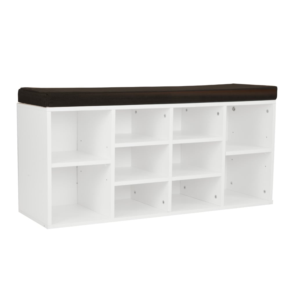 Sarantino Shoe Rack Cabinet Bench White Brown Cushion