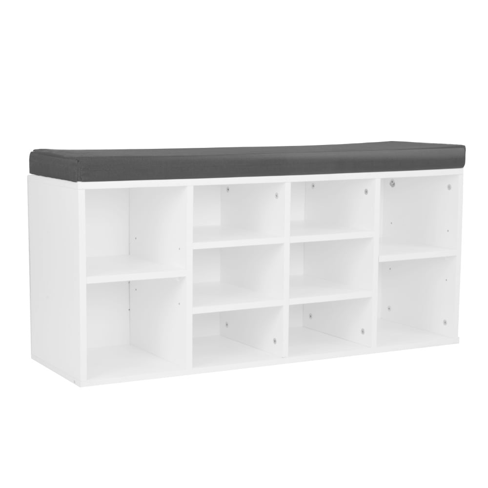 Sarantino Shoe Rack Cabinet Bench Ottoman White Grey Cushion