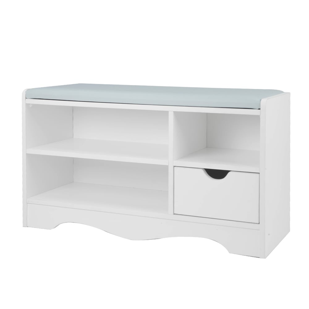 Sarantino Shoe Rack Cabinet Organiser White Bench Grey Cushion