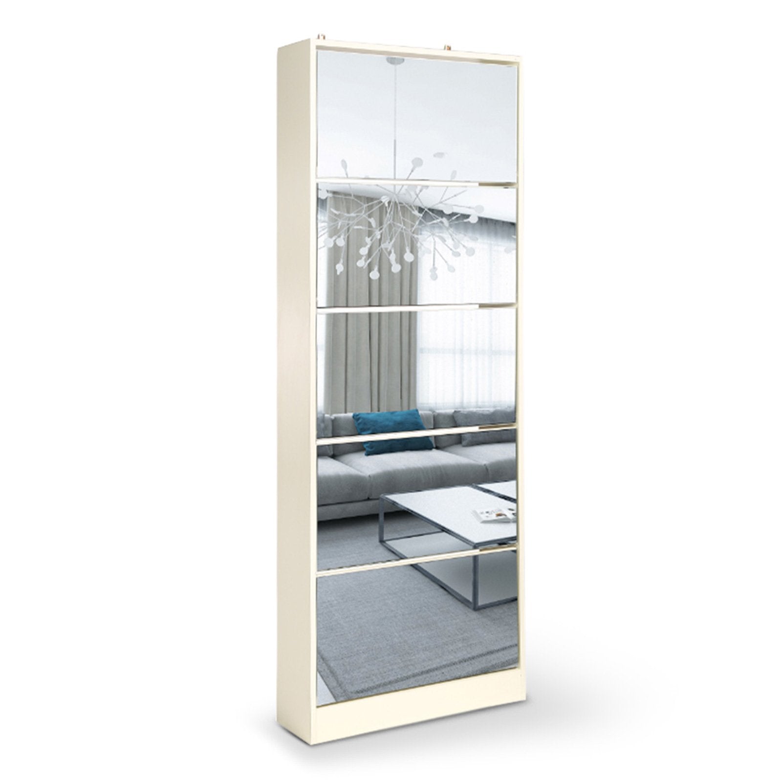 Sarantino 5-Level Mirrored Shoe Cabinet White 24 Pairs Storage Organiser