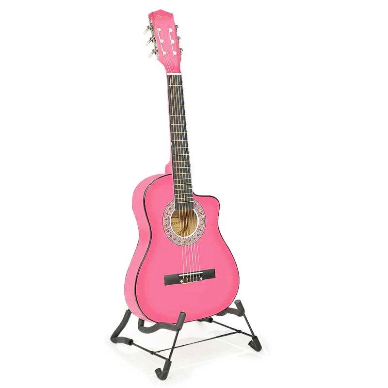 Karrera 38in Acoustic Guitar Cutaway Pink with Bag