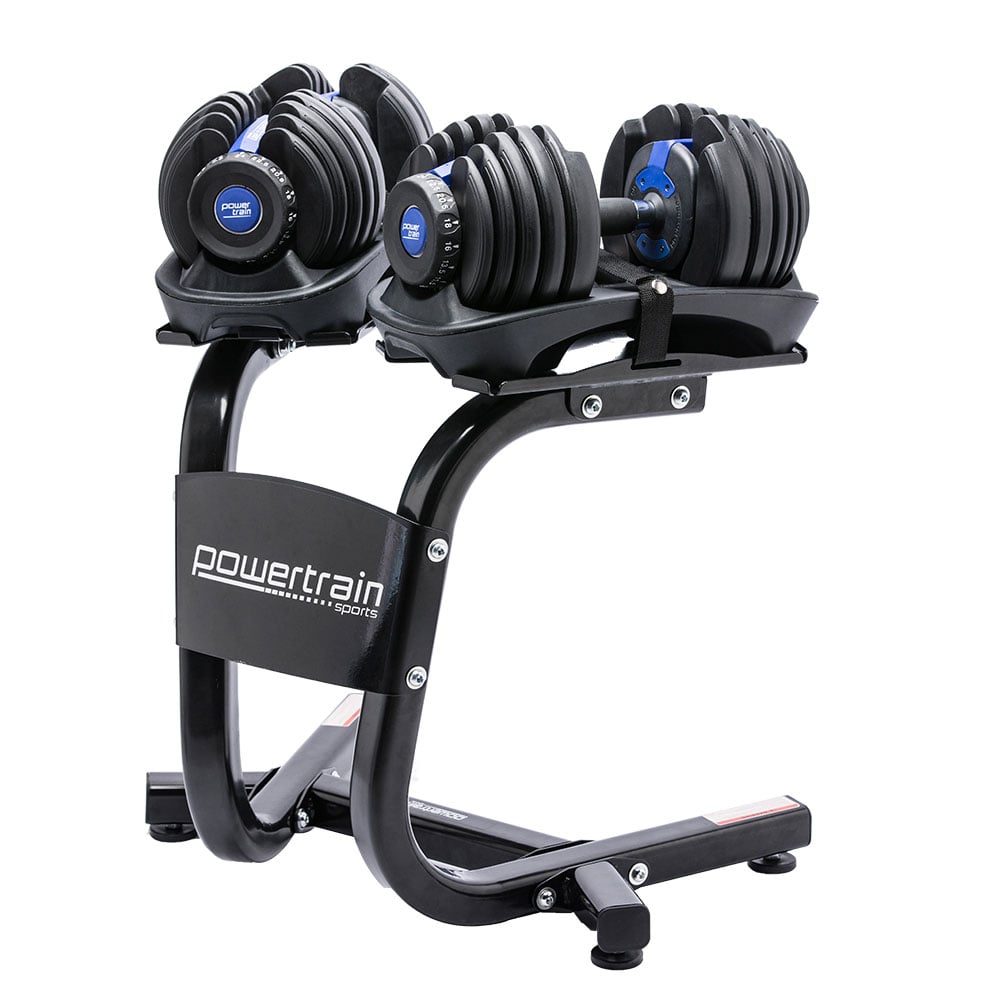 Powertrain 48KG Adjustable Dumbbell Set with Stand Blue