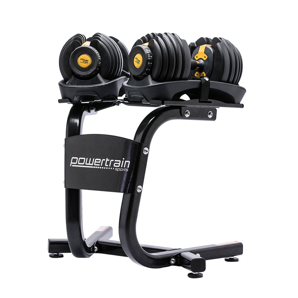 Powertrain 48KG Adjustable Dumbbell Set Gold with Stand