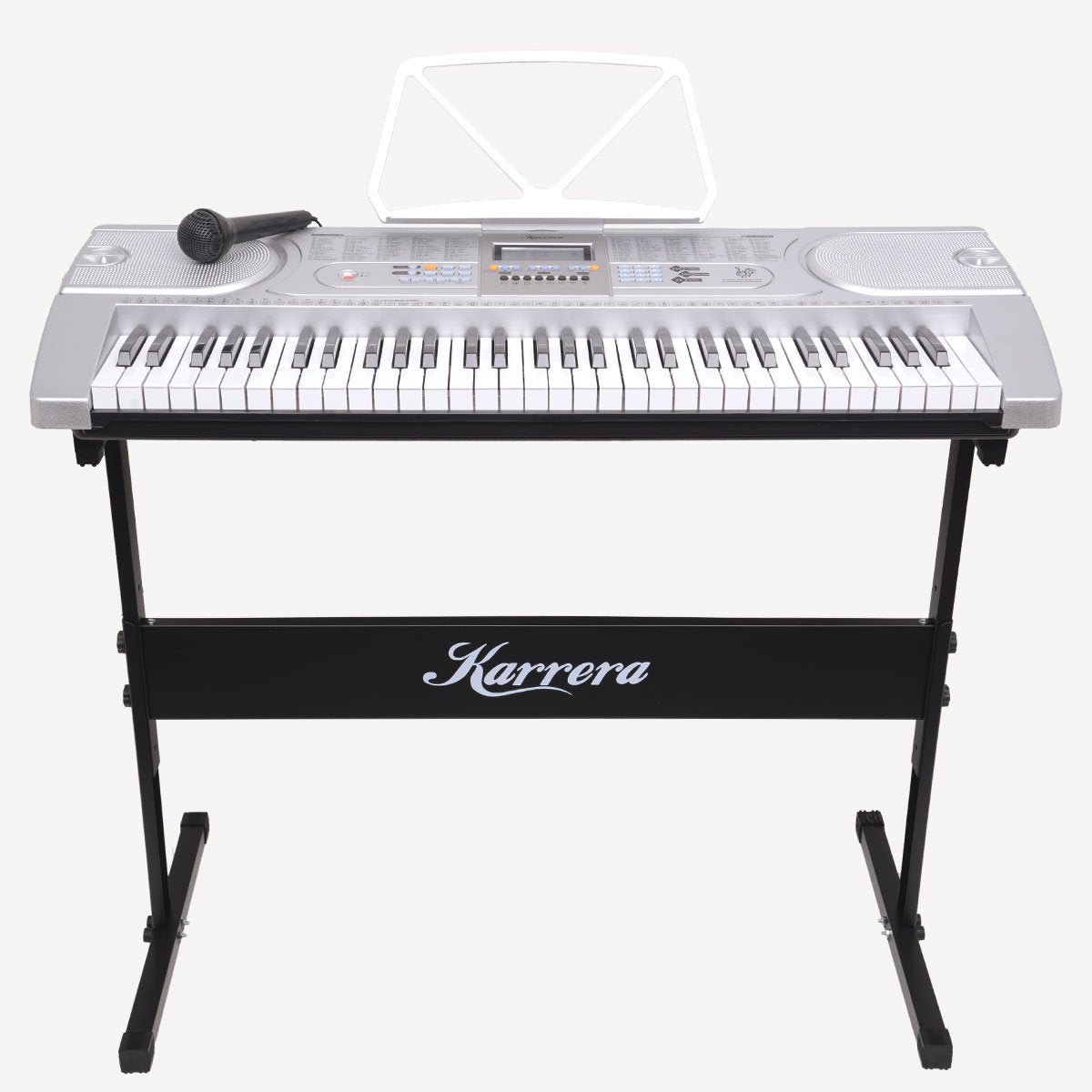 Karrera 61-Key Electronic Keyboard Teaching Piano Silver with Stand