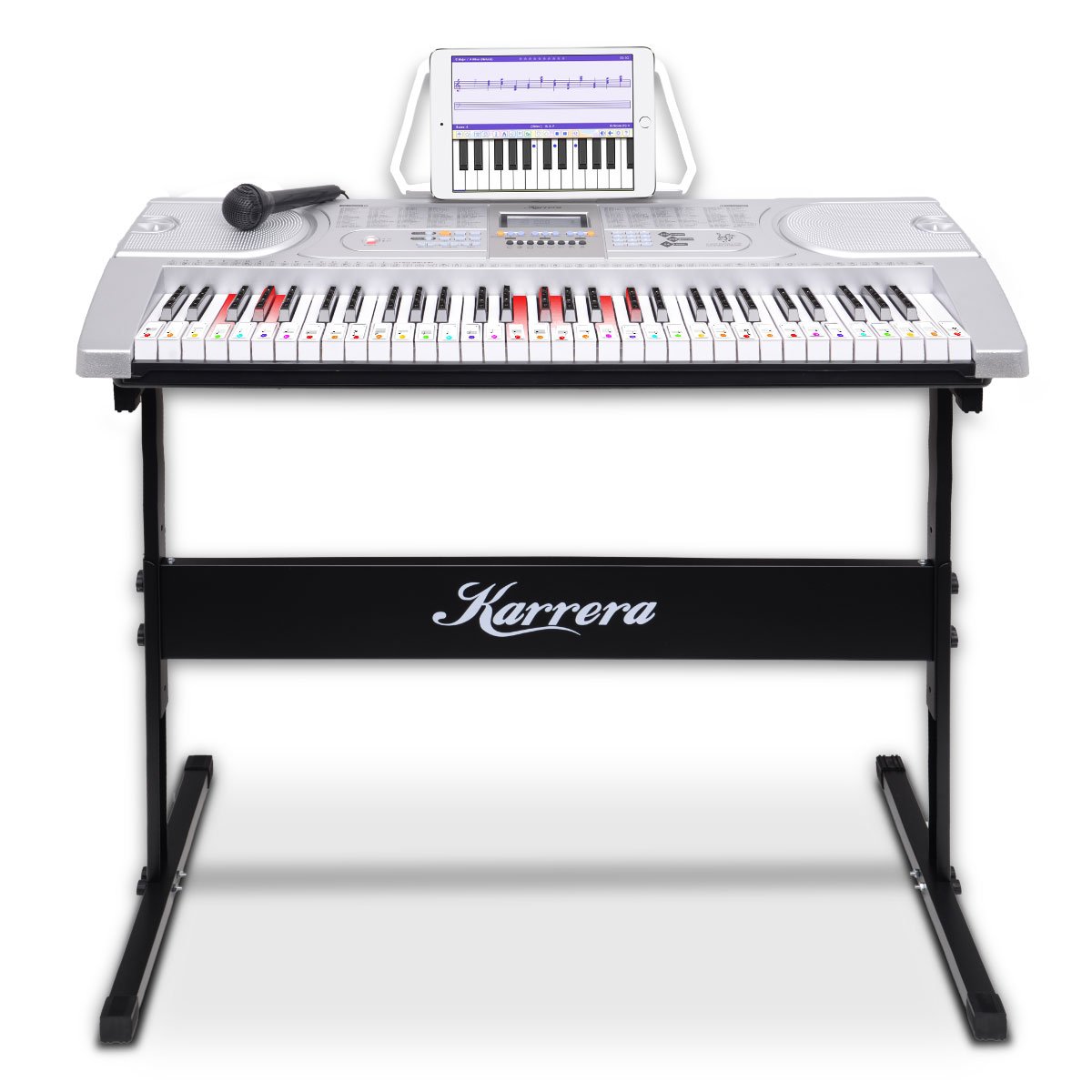 Karrera 61-Key Electronic Keyboard Piano LED Silver with Stand