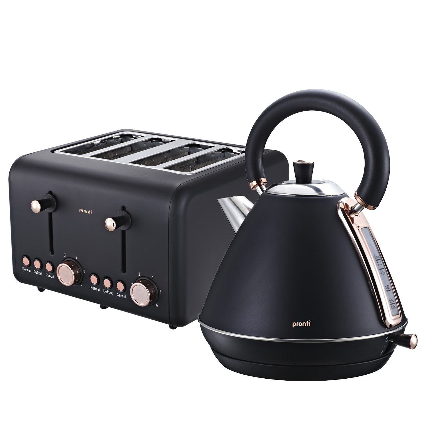 Pronti Rose Trim Toaster & Kettle Set Black