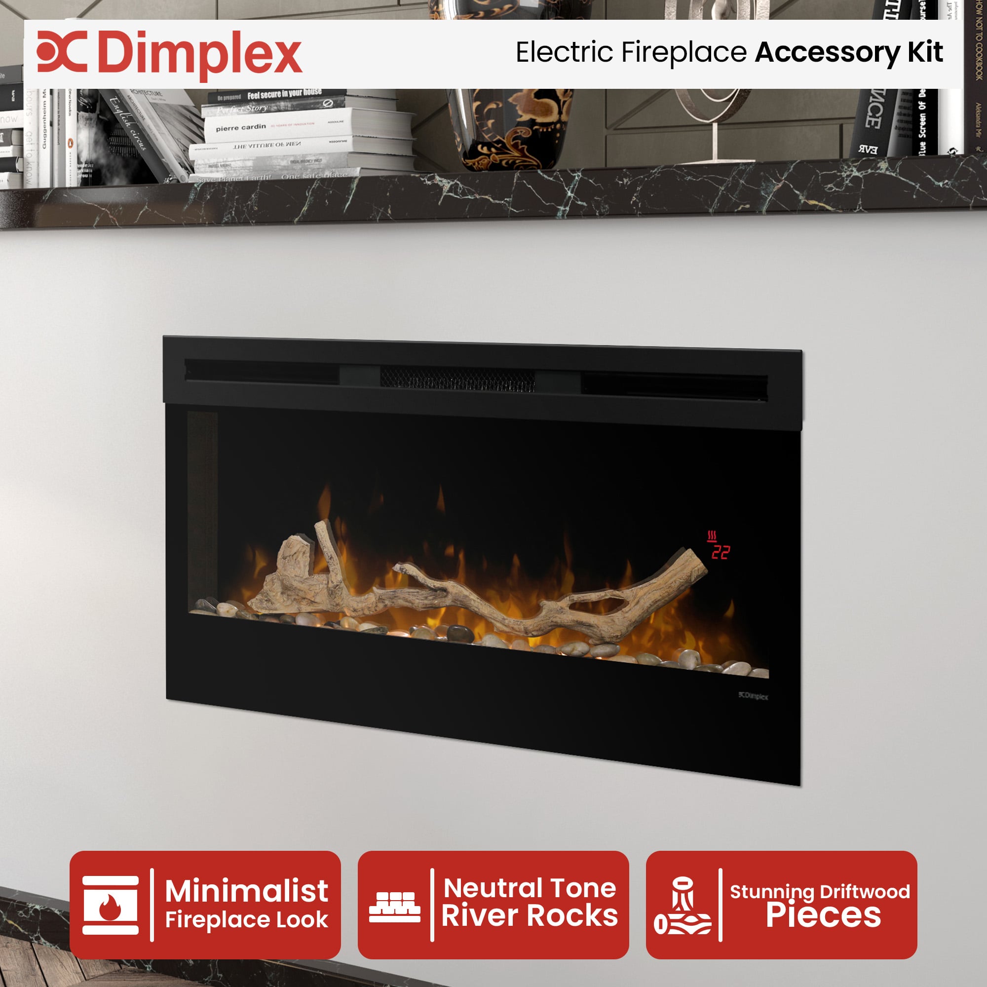 Dimplex 34-inch Linear Fireplace Driftwood and River Rock Accessory Package