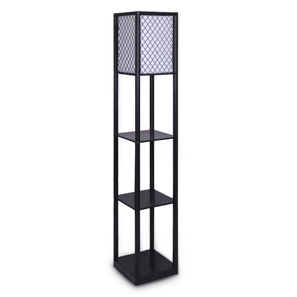 Sarantino Black Etagere Floor Lamp Diamond Fabric Shade Shelves
