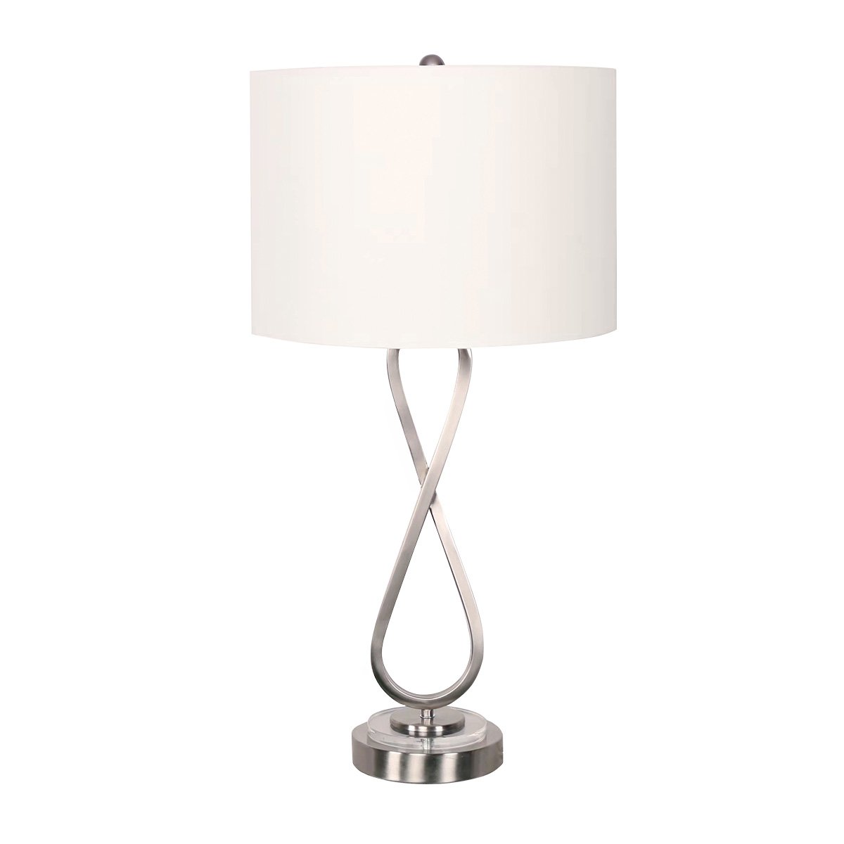 Sarantino Contemporary Table Lamp Nickel Finish White Linen Shade