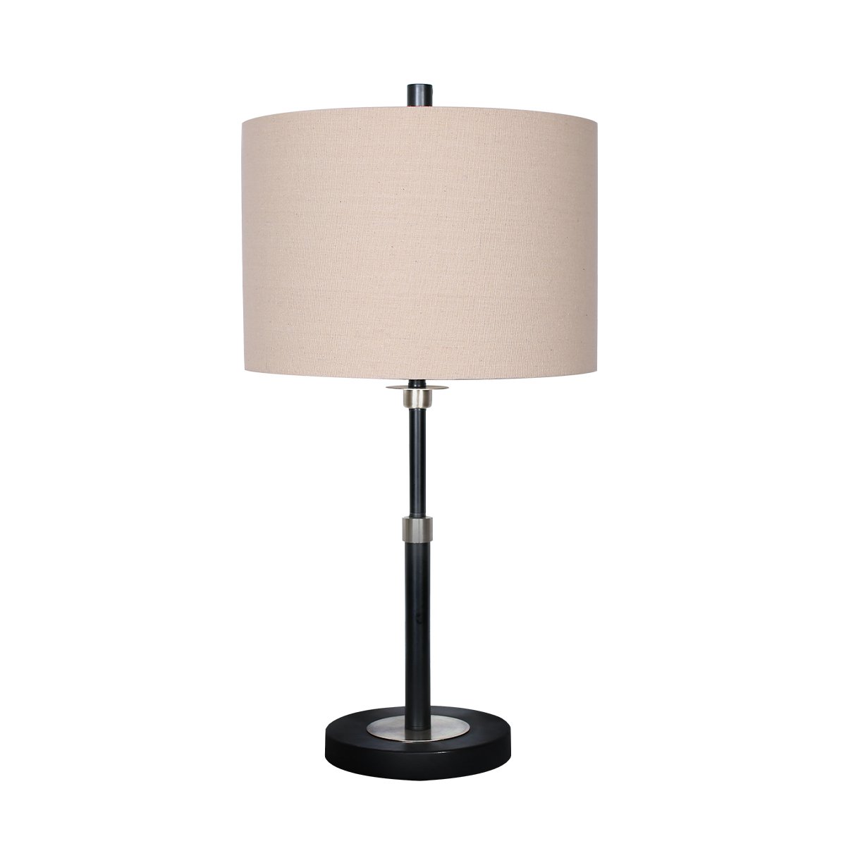 Sarantino Metal Table Lamp Black Brushed Nickel Cream Linen Shade