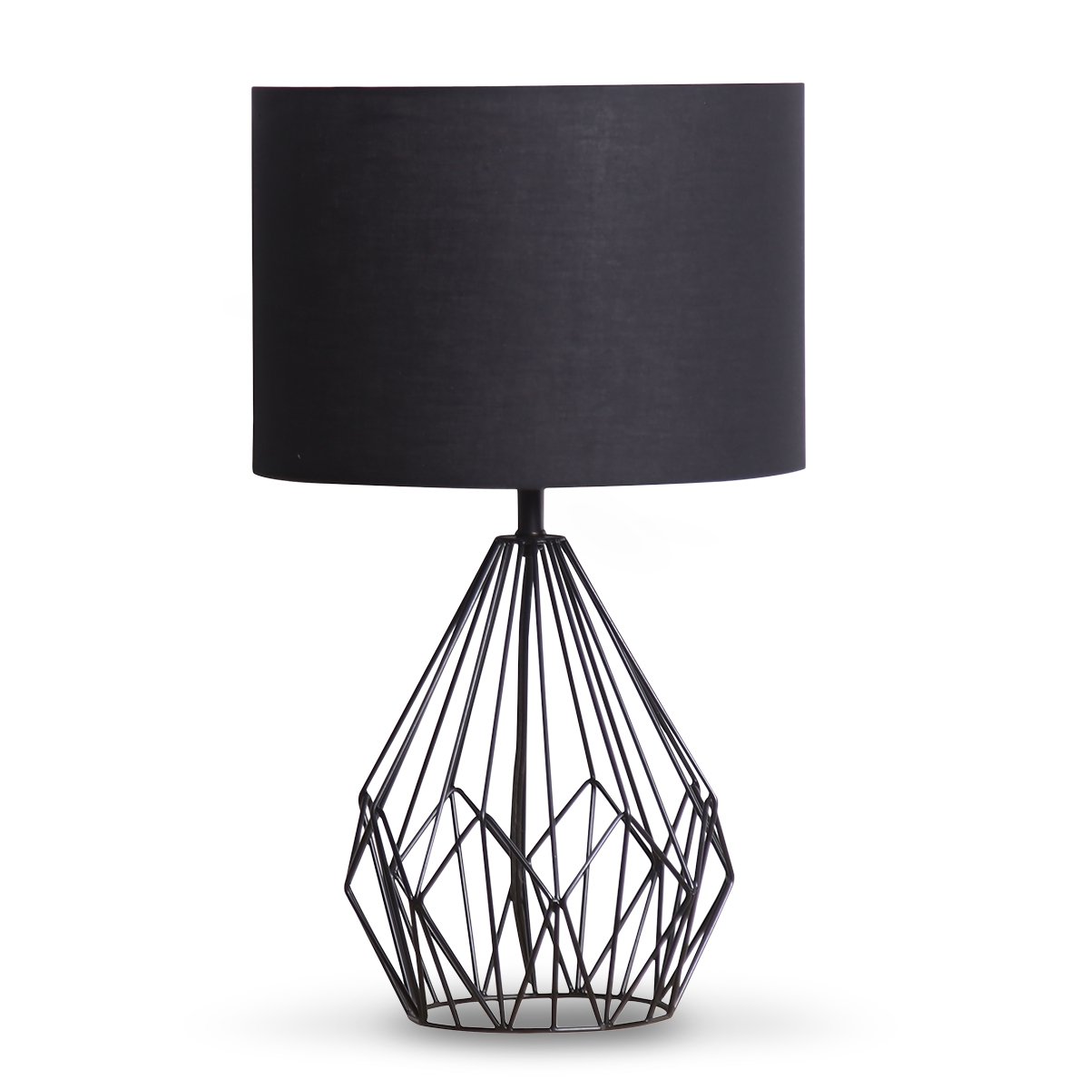 Sarantino Black Geometric Table Lamp with Drum Shade