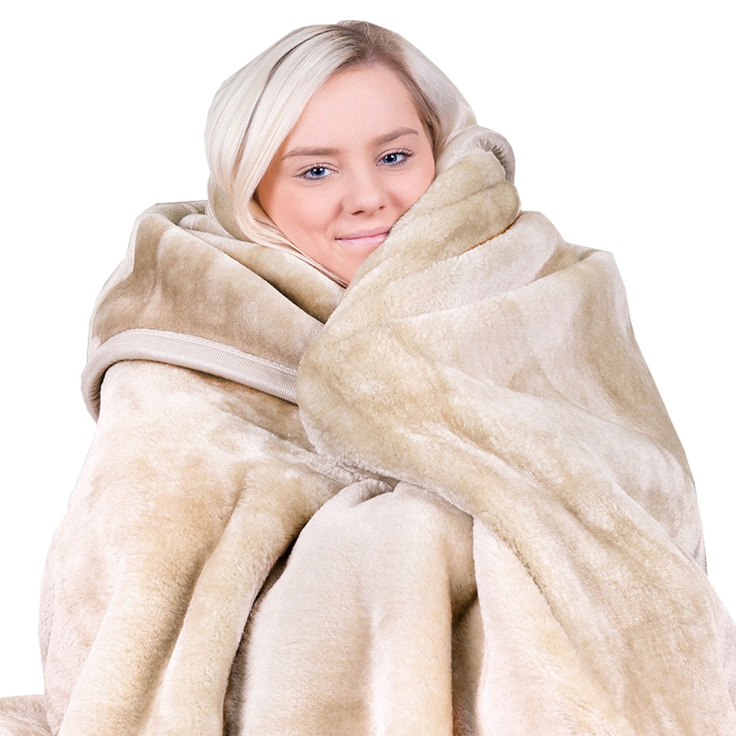 Laura Hill Queen Faux Mink Throw Rug Blanket Double-Sided Heavy Cream