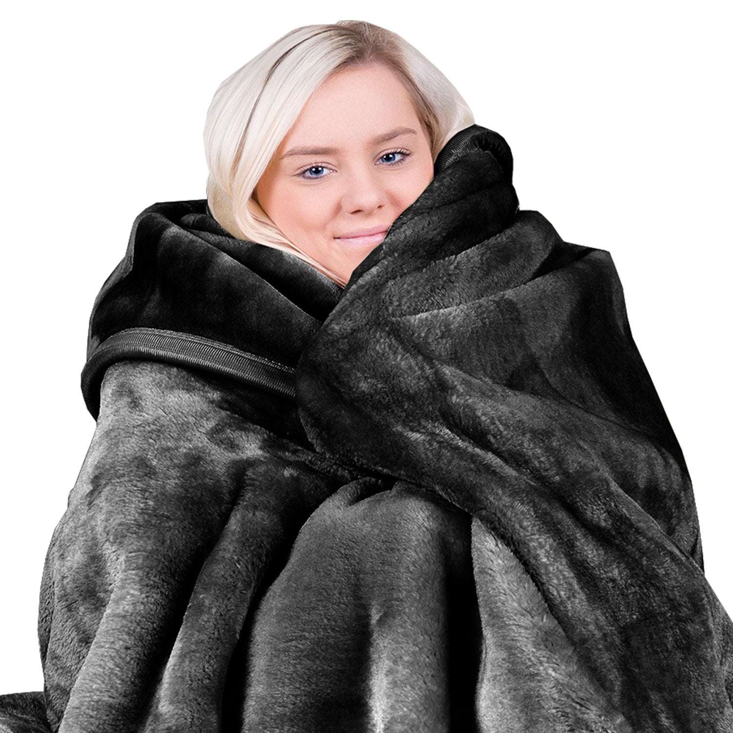 Laura Hill Queen Faux Mink Throw Rug Double-Sided 800GSM Black
