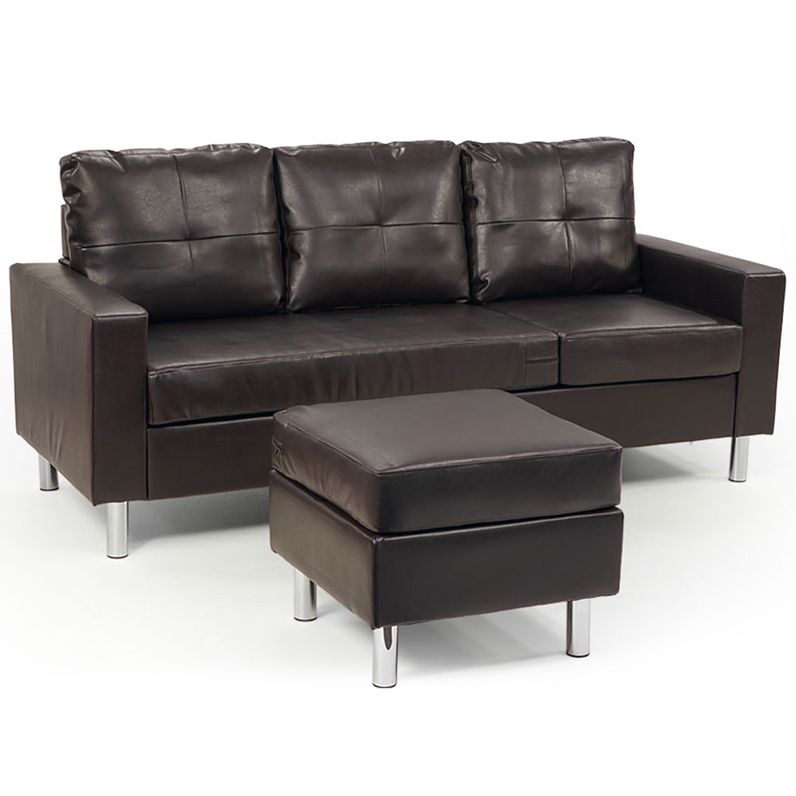 Sarantino Modular Corner Sofa Faux Leather Chaise Brown