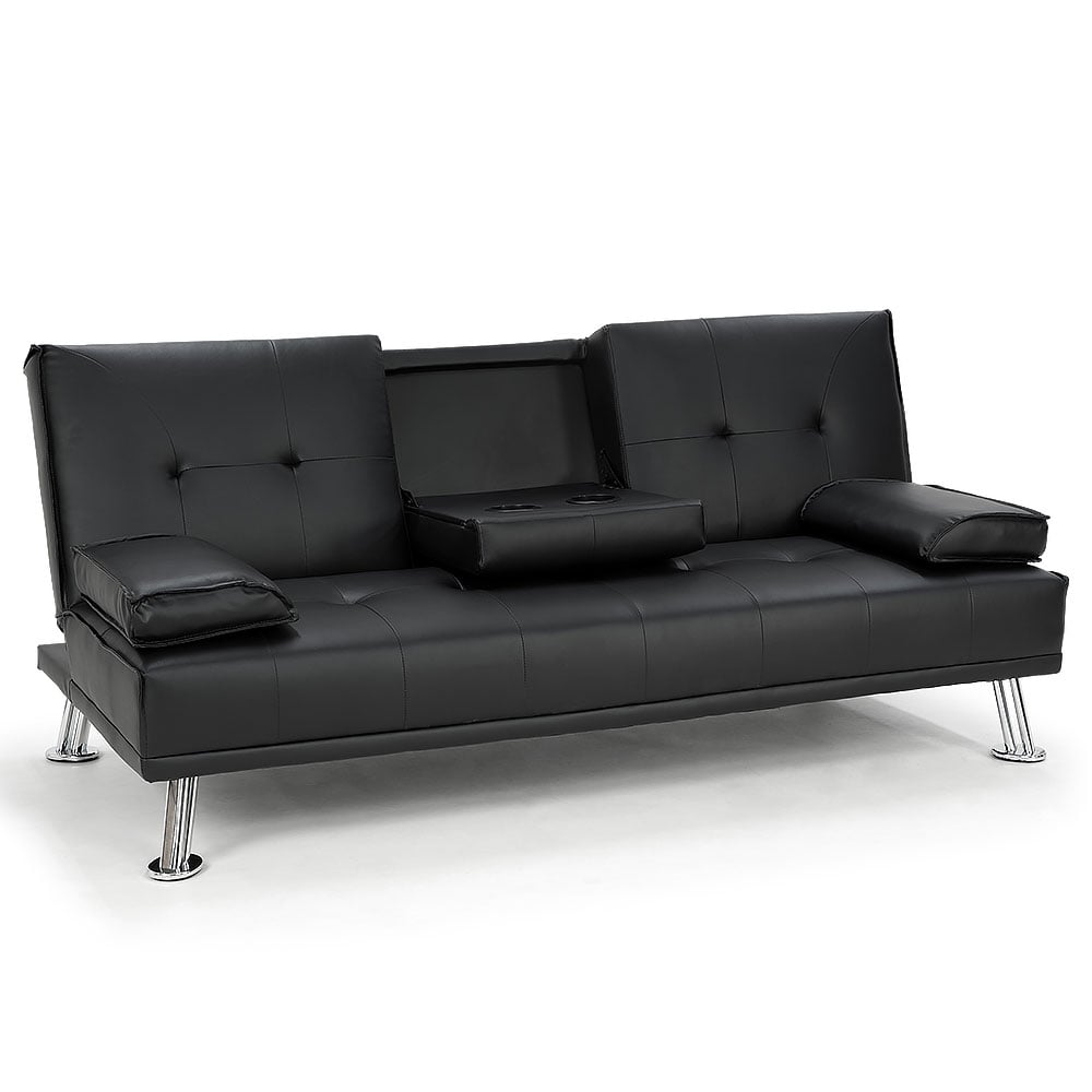 Rochester 3-Seater Faux Leather Sofa Bed Black