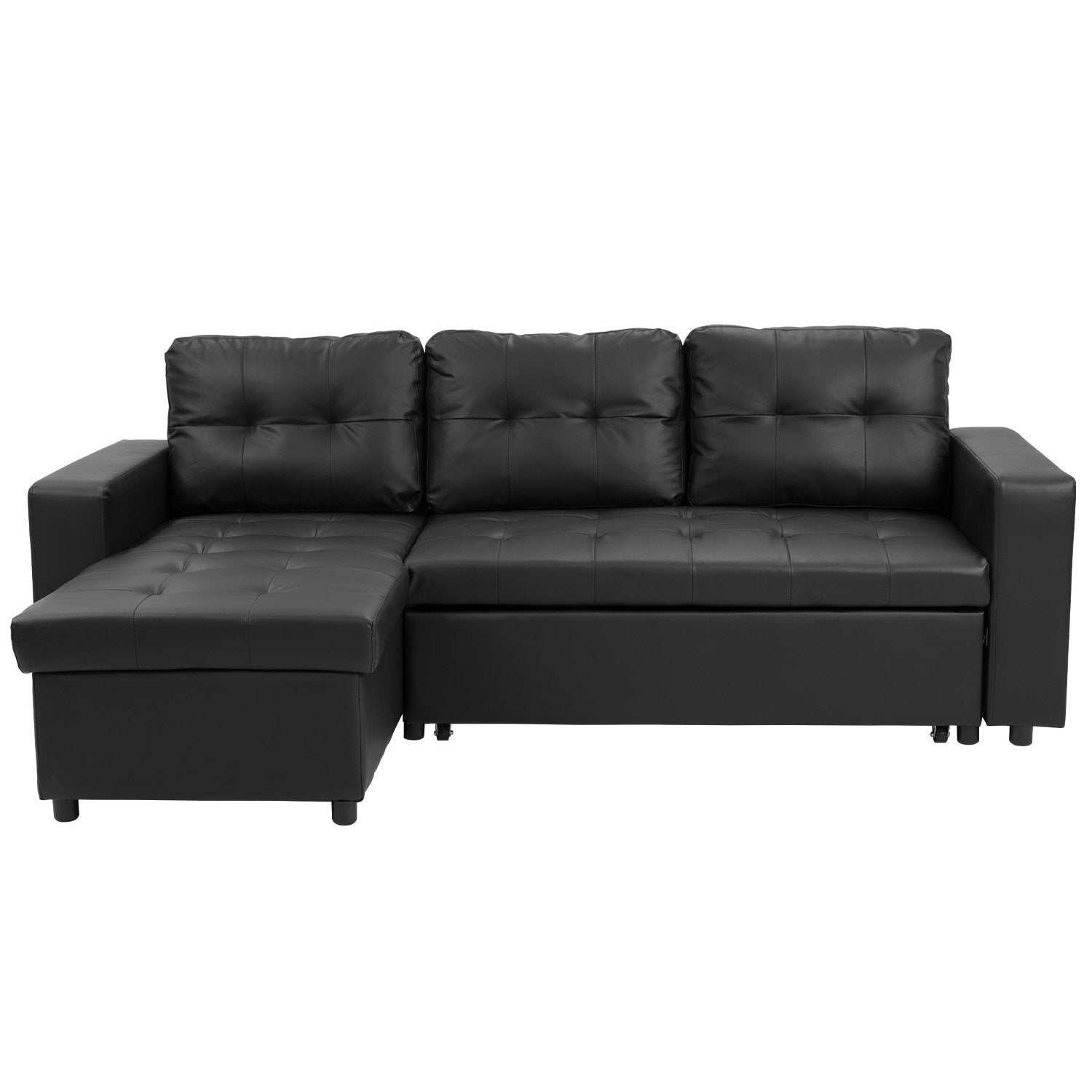 Sarantino Modular L-Shaped Sofa Bed Faux Leather Black