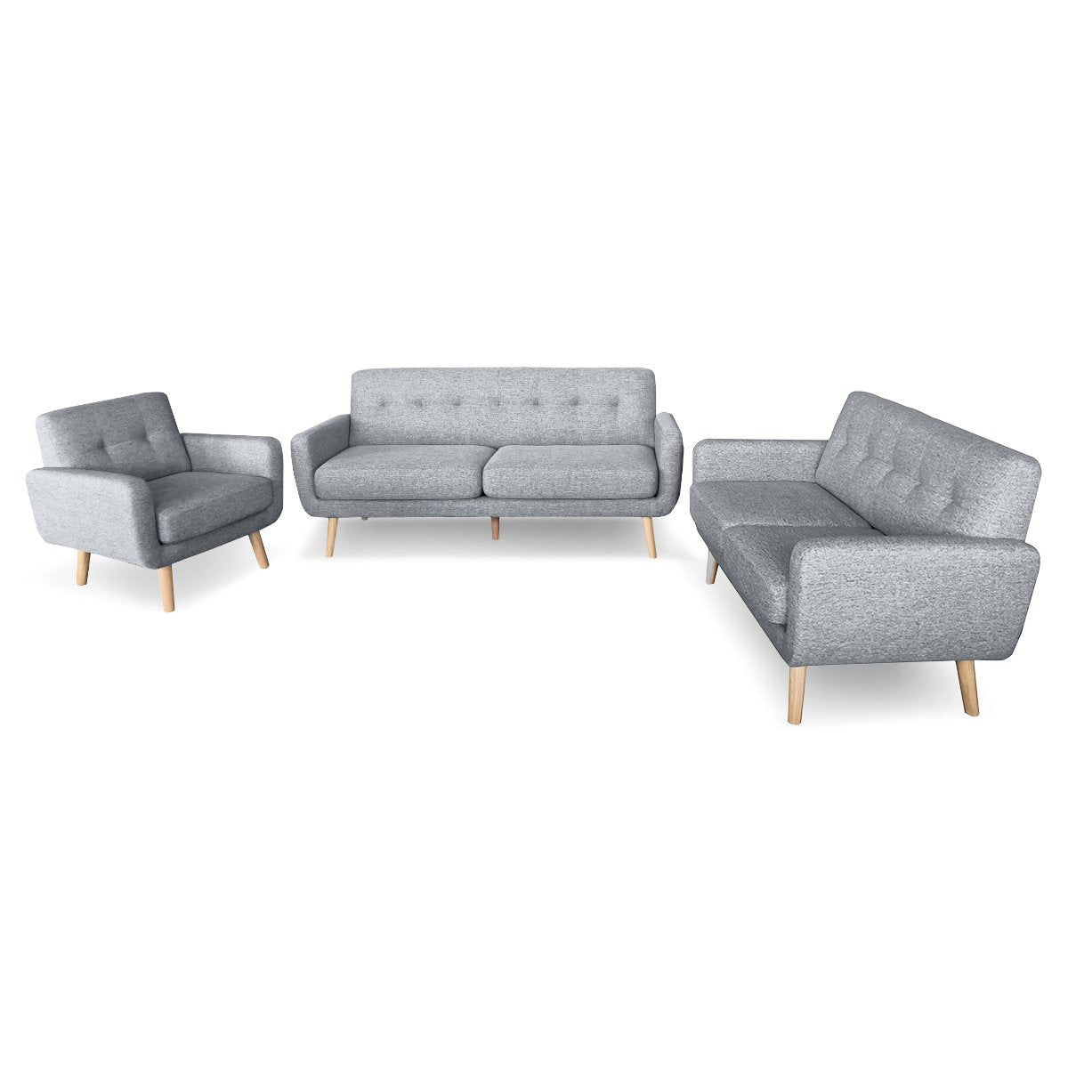 Sarantino 6-Seater Linen Sofa Set Light Grey