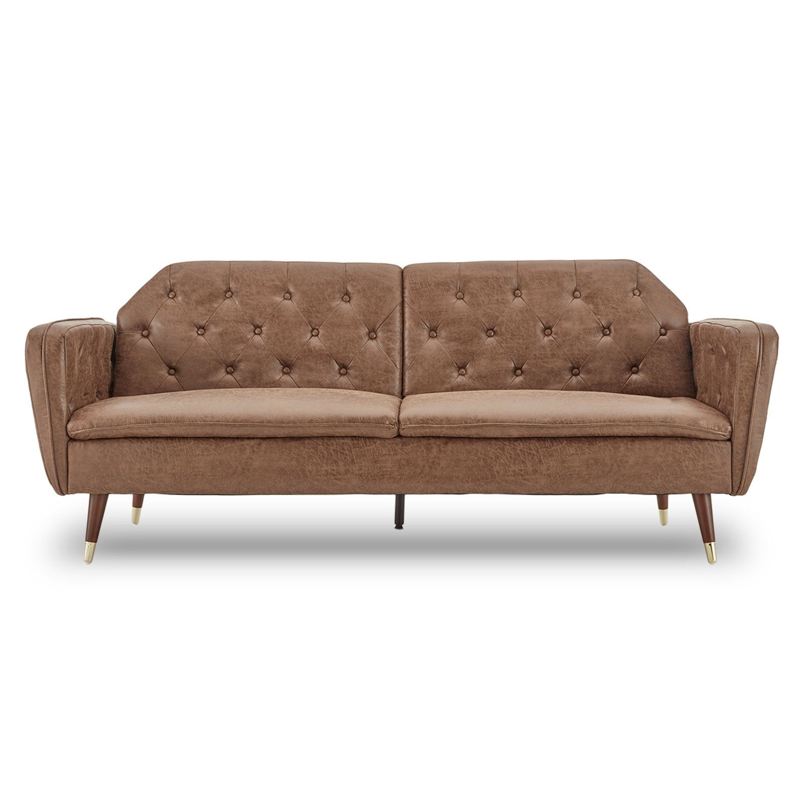 Sarantino Brown Faux Velvet Tufted Sofa Bed Futon