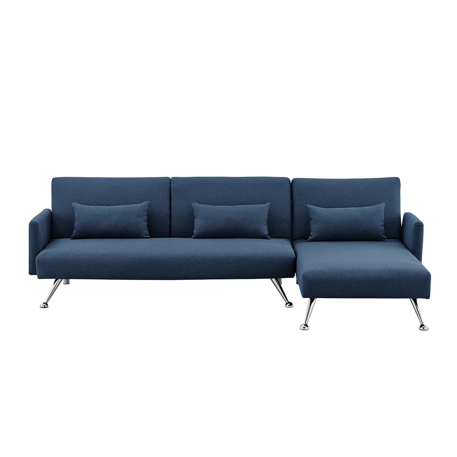 Mia 3-Seater Sofa Bed with Chaise and Pillows Blue