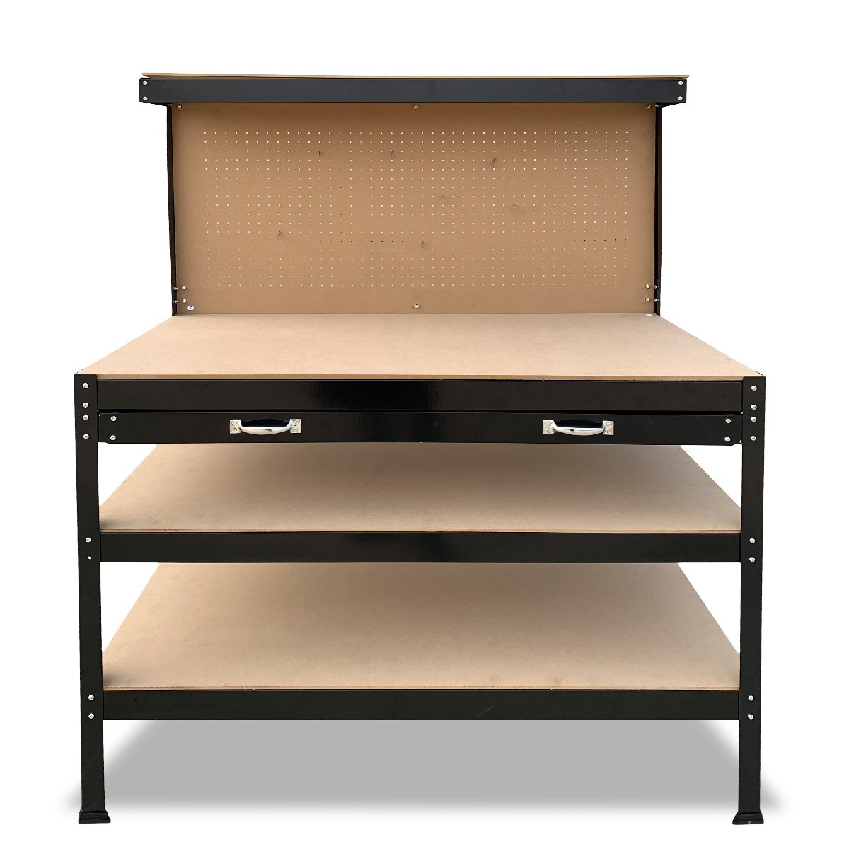 Kartrite 3-Layer Workbench Steel Frame MDF Garage Storage with Pegboard