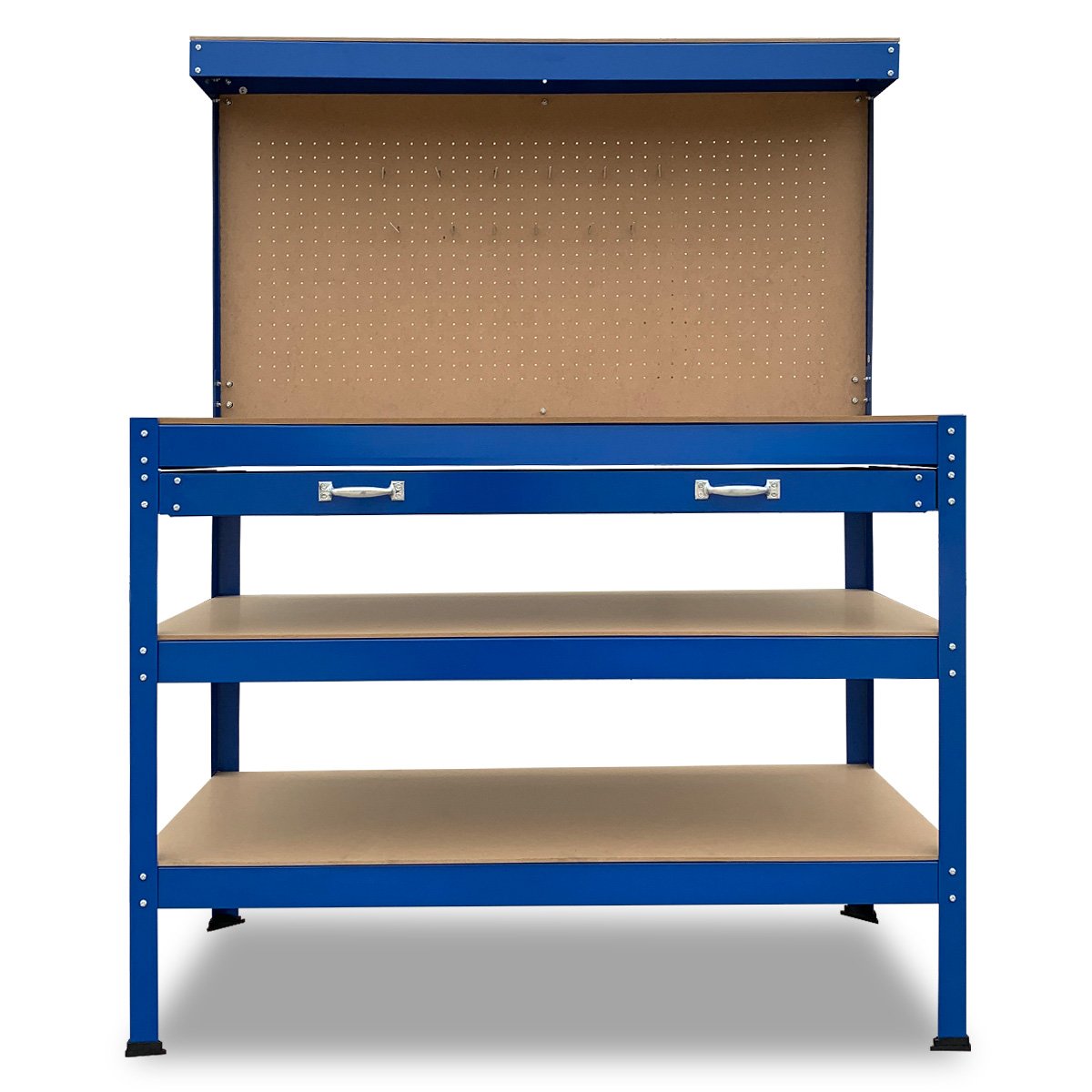 Kartrite 3-Layer Workbench Garage Storage Shelf with Pegboard and Drawer