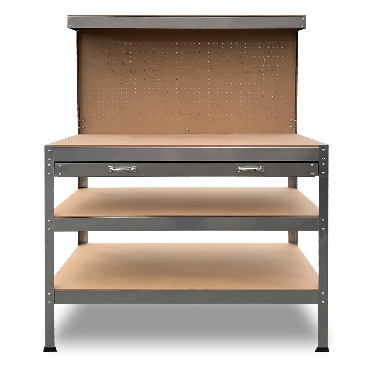 Heavy-Duty Steel Workbench with Drawer, Pegboard, 195kg Load