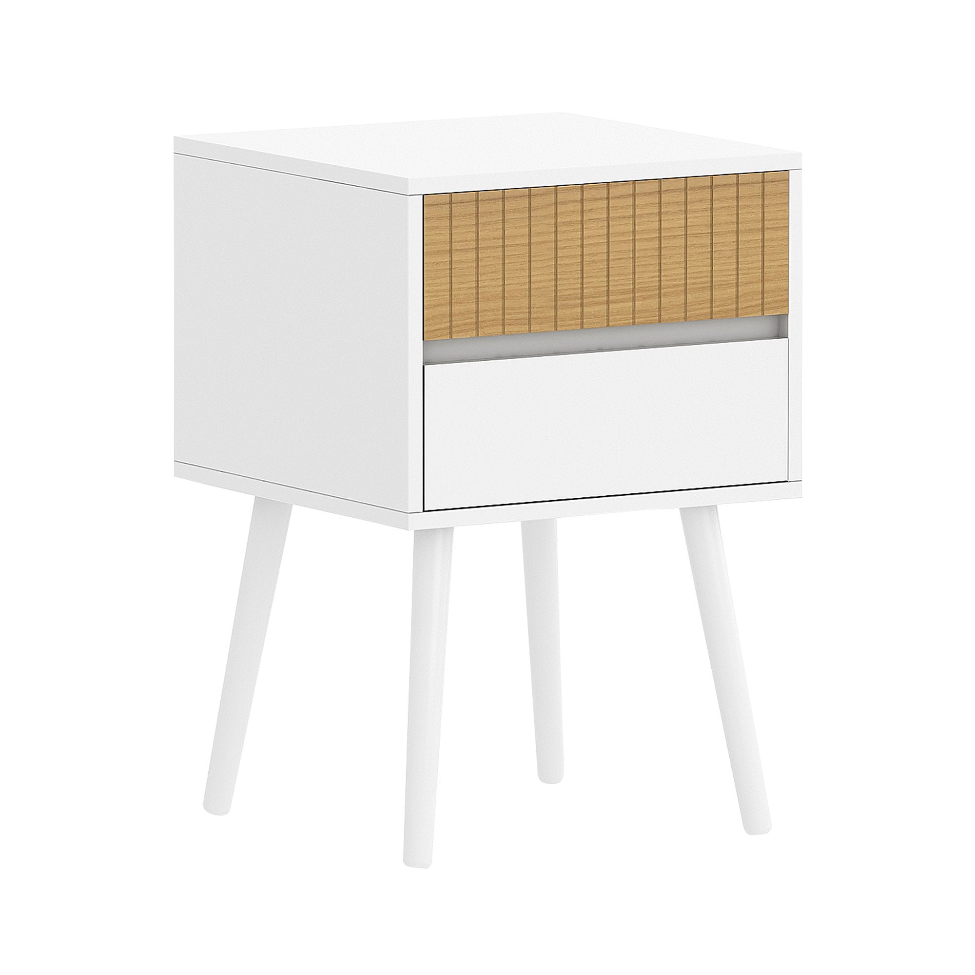 Clio Bedside Table Two-Drawer White/Natural Scandinavian Style