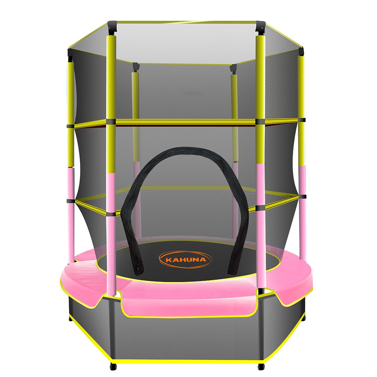 Kahuna 4.5ft Kids Trampoline Round Safety Net Yellow Pink