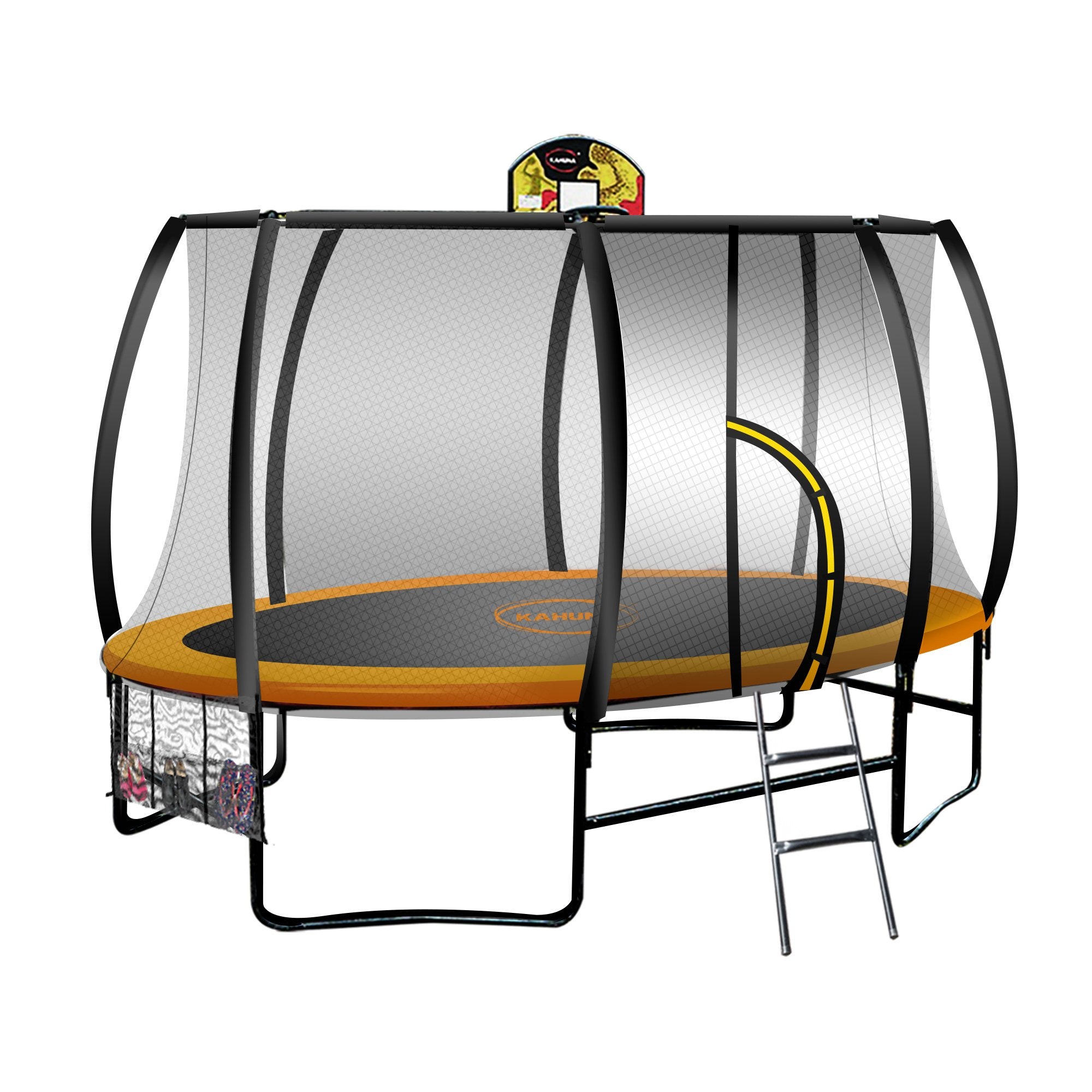 Kahuna 8ft x 14ft Oval Trampoline Orange Safety Enclosure Basketball Hoop