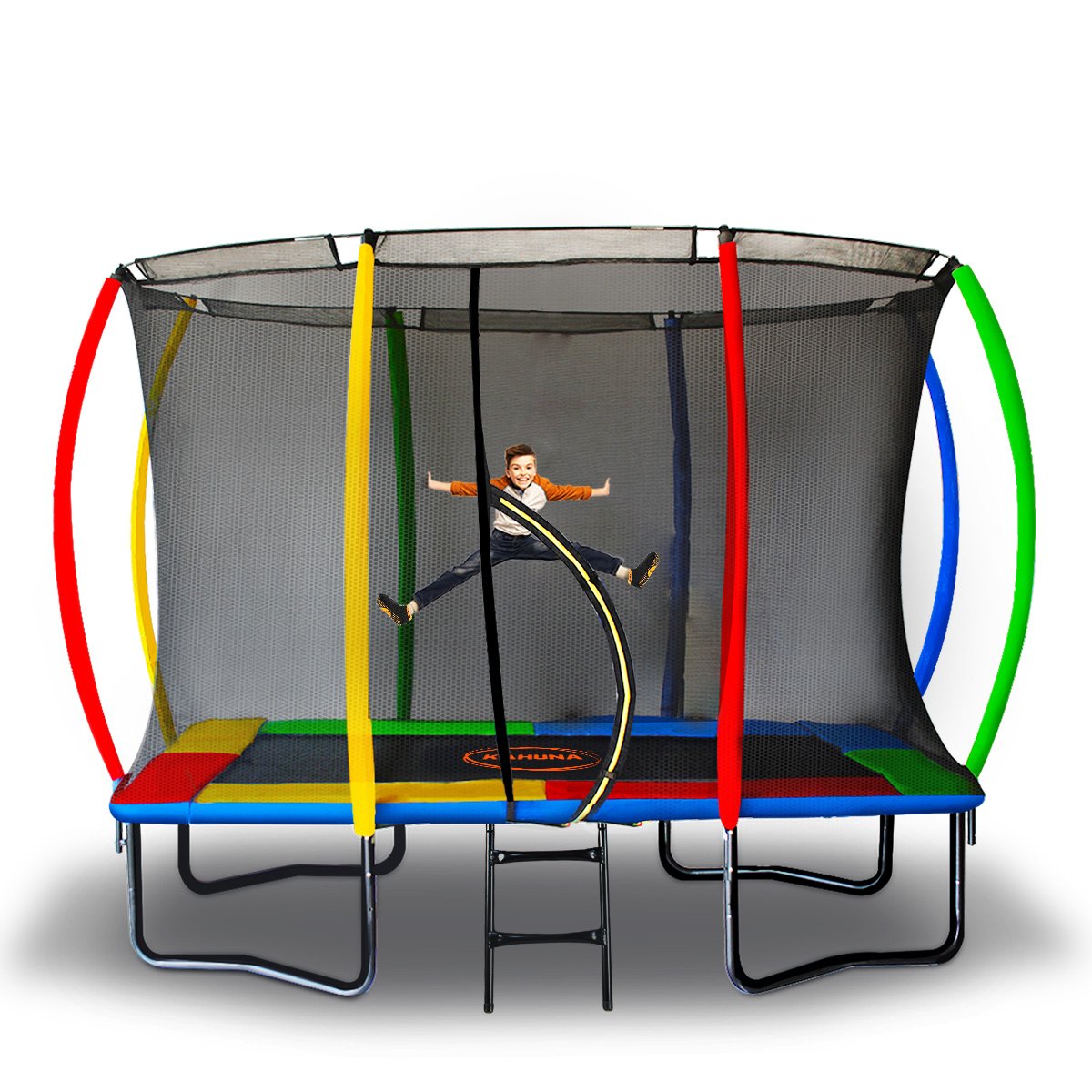 Kahuna 8x11ft Rectangular Trampoline Kids Rainbow Safety Net Ladder