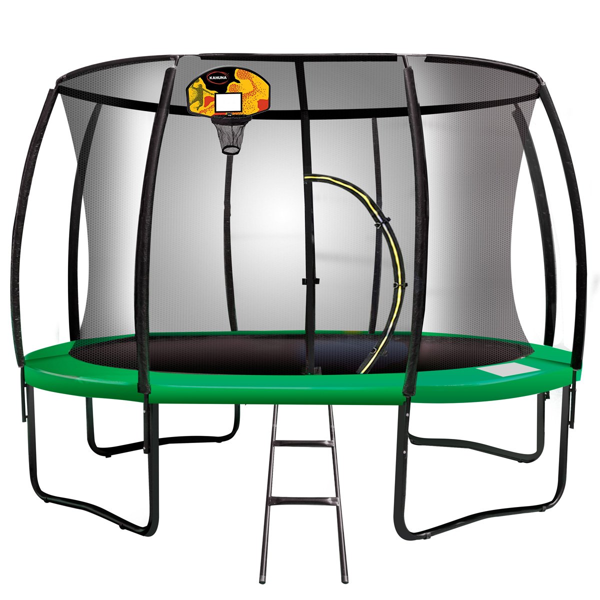 Kahuna 8ft Trampoline Set with Safety Net Ladder Basketball Green