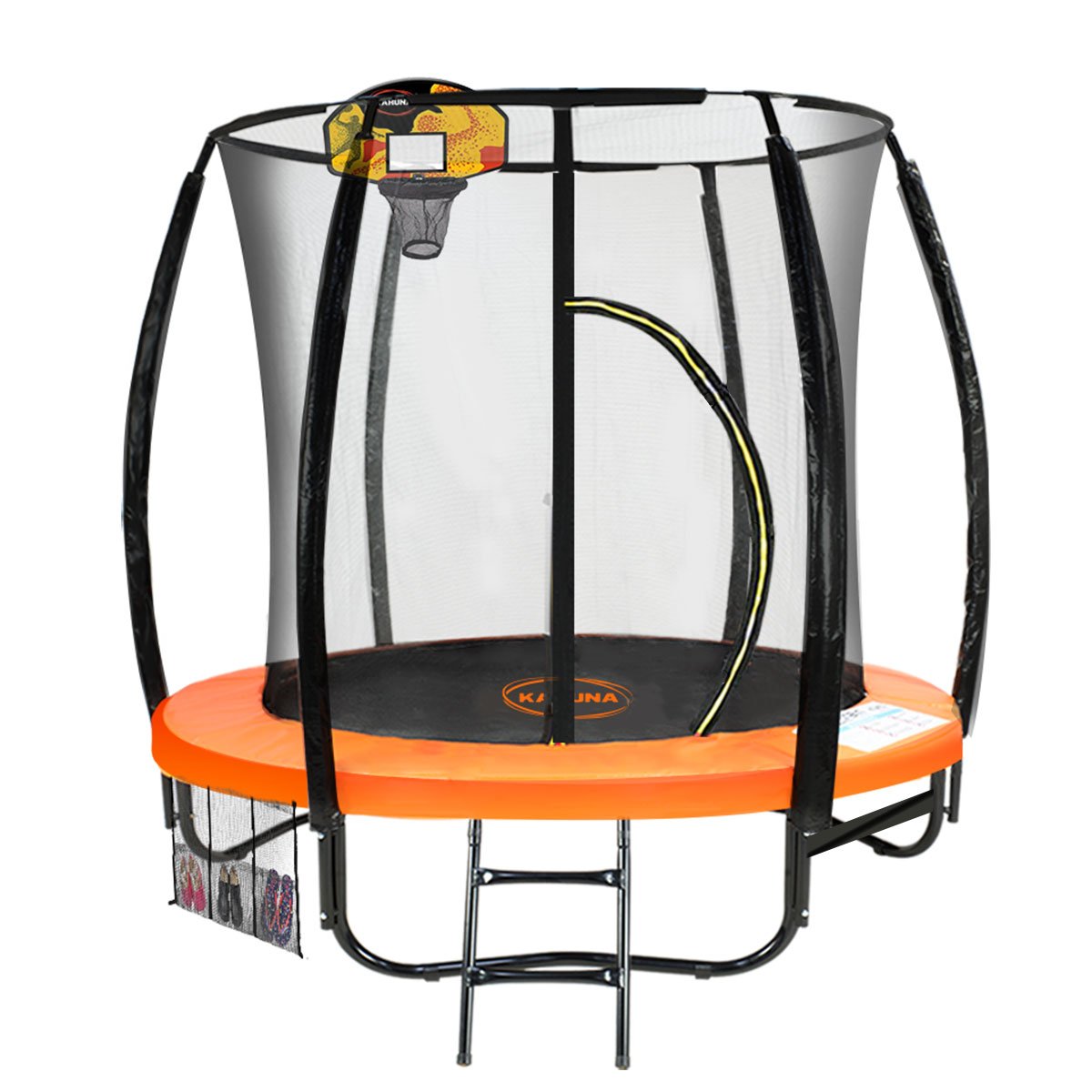 Kahuna 8ft Kids Outdoor Trampoline Orange with Safety Enclosure & Basketball Hoop
