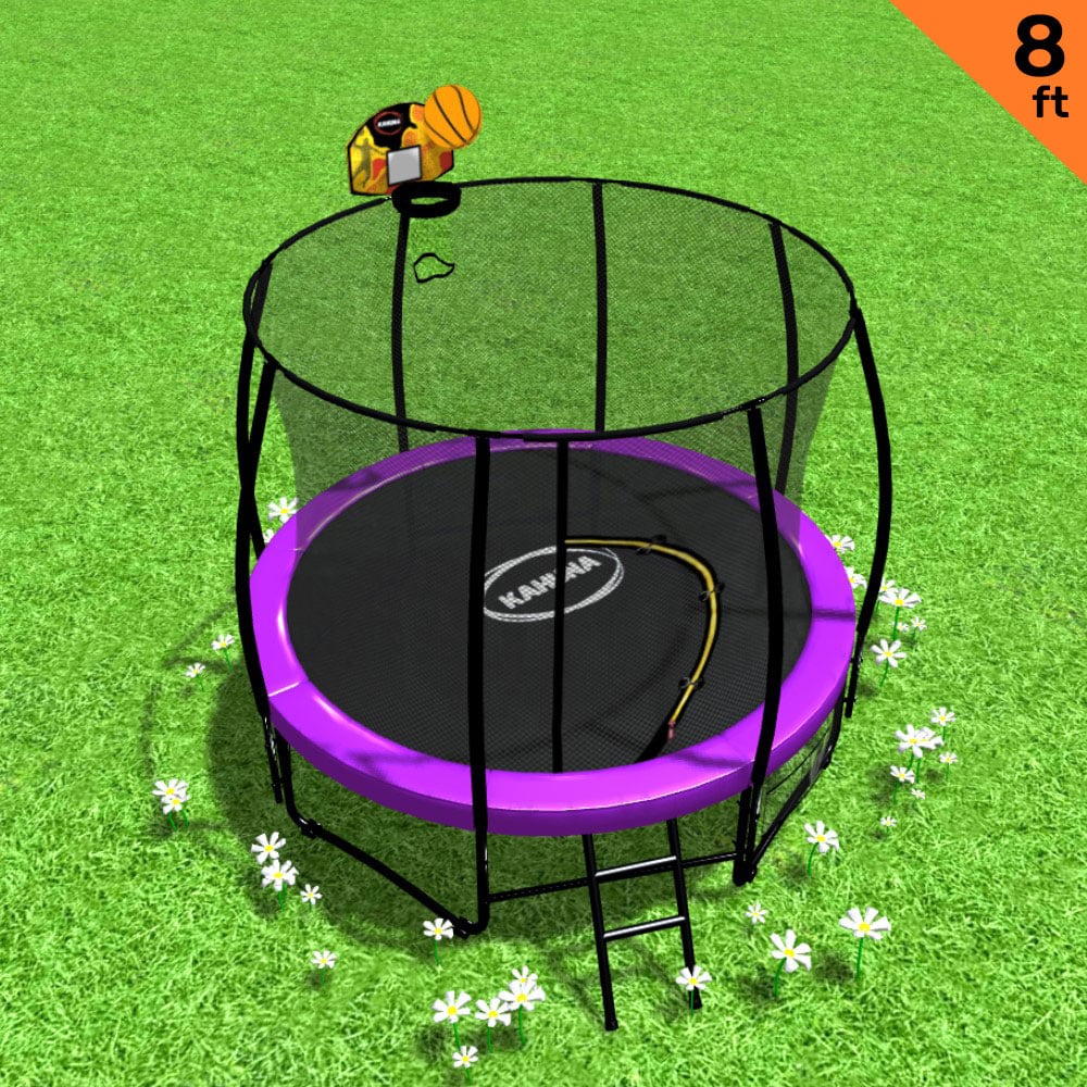 Kahuna 8ft Kids Outdoor Trampoline Purple Basketball Set