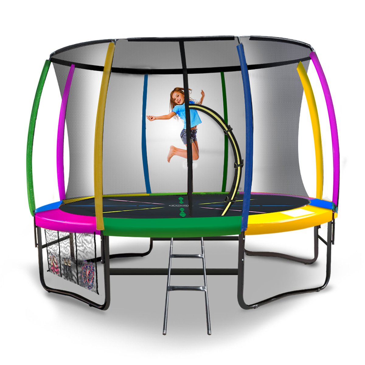 Kahuna 8ft Outdoor Trampoline Kids Rainbow Safety Enclosure