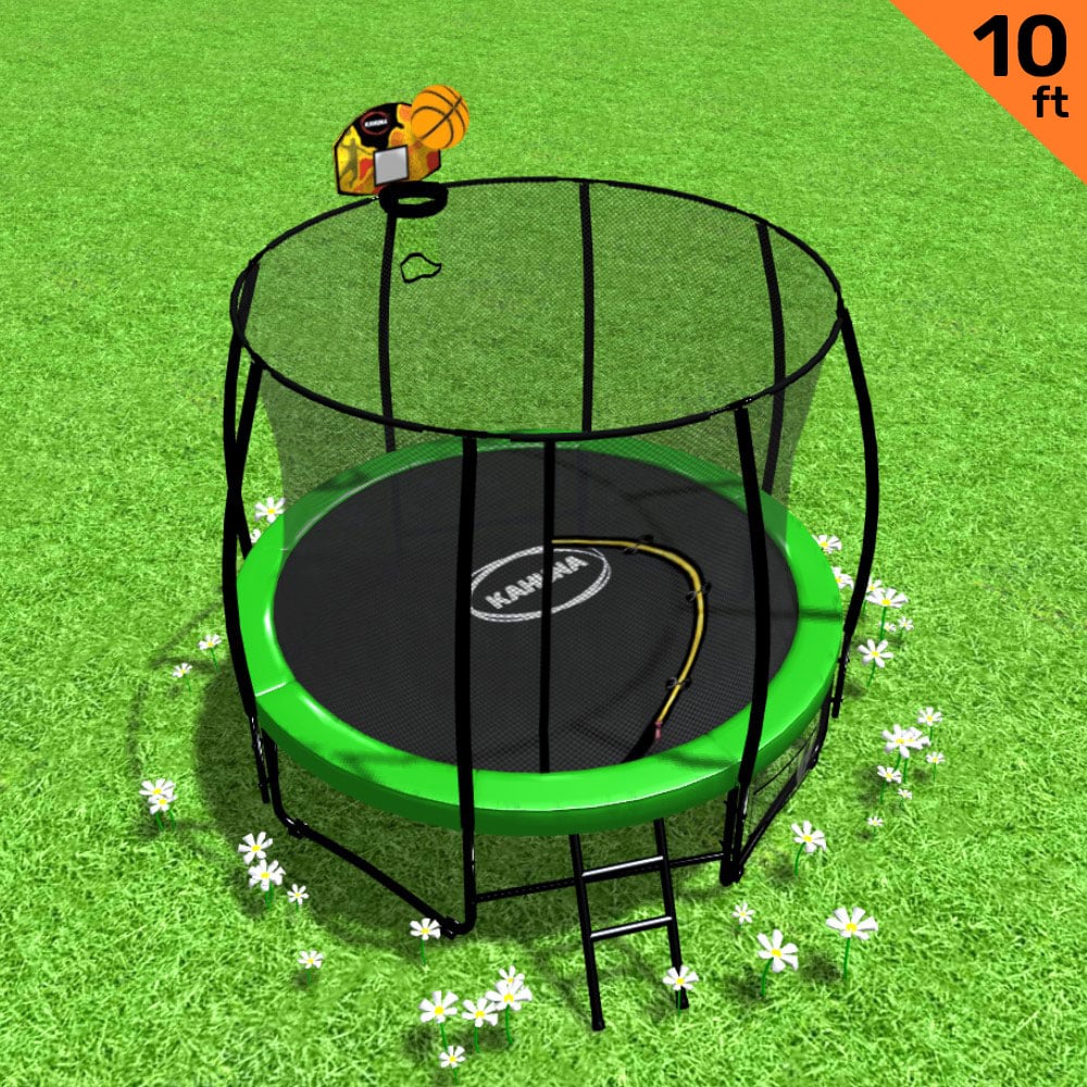 Kahuna 10ft Outdoor Trampoline Safety Enclosure Ladder Basketball Set Green