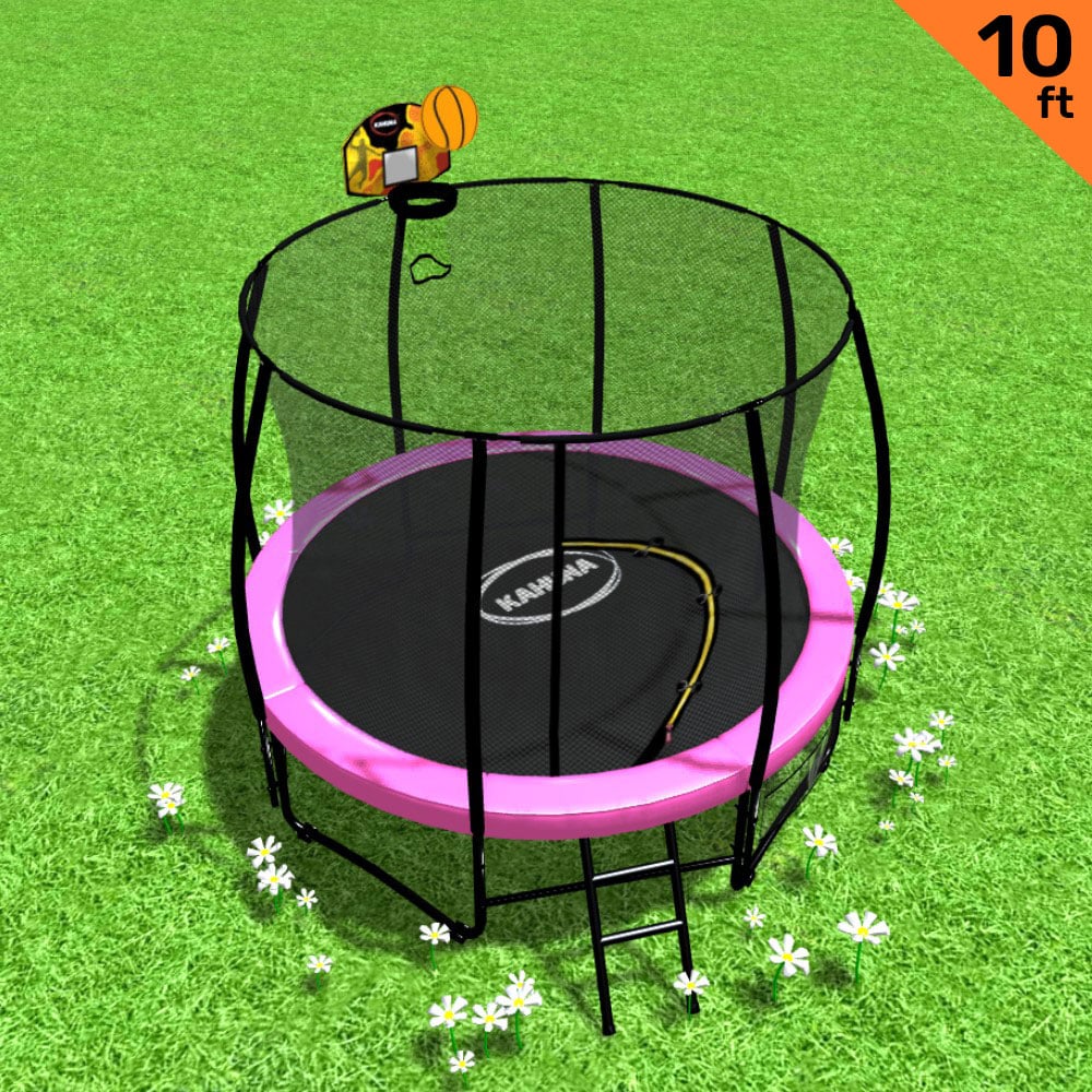 Kahuna 10ft Outdoor Trampoline Safety Enclosure Basketball Set Pink