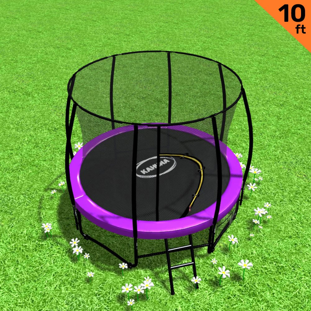 Kahuna 10ft Round Trampoline Purple Safety Net Ladder Basketball Set