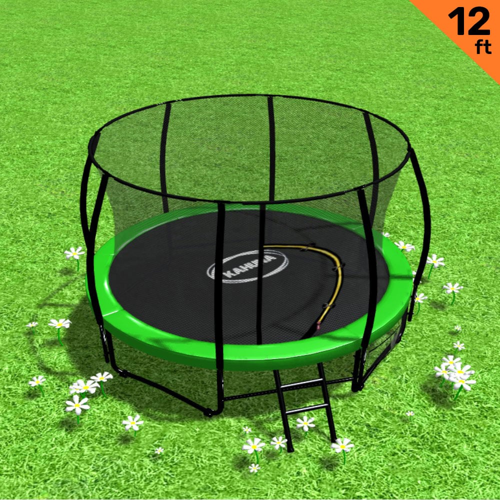 Kahuna 12ft Trampoline Round Enclosure Green with Ladder and Safety Net