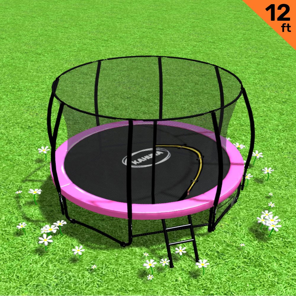 Kahuna 12ft Trampoline Round Enclosure Pink with Ladder and Safety Net
