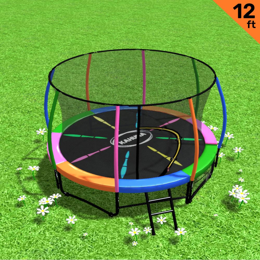 Kahuna 12ft Round Trampoline Rainbow Enclosure Ladder Safety Pad