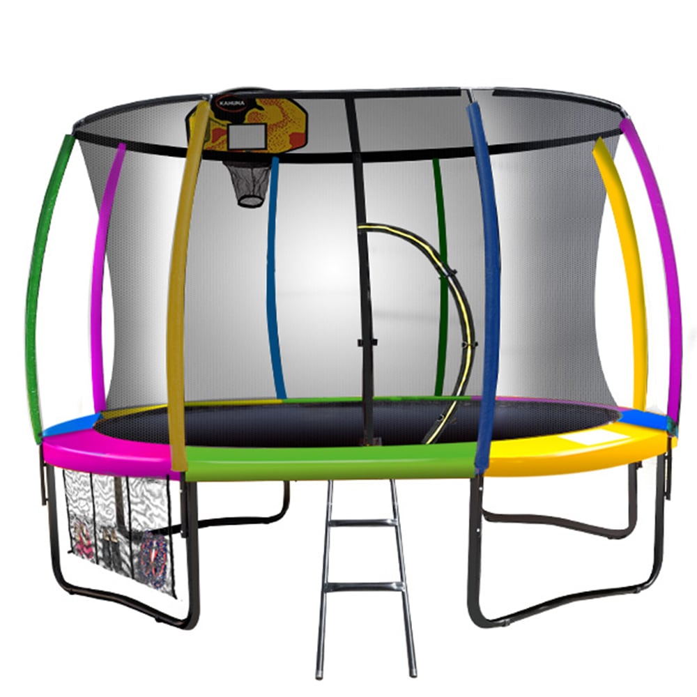 Kahuna 12ft Kids Outdoor Trampoline Rainbow Basketball Set