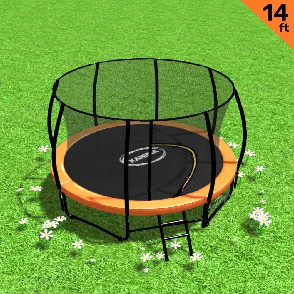 Kahuna 14ft Round Trampoline Orange Safety Net Ladder
