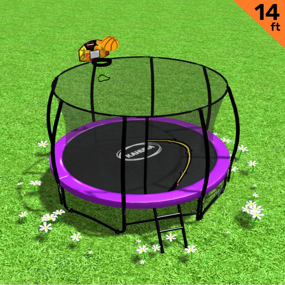Kahuna 14ft Kids Outdoor Trampoline Purple Safety Enclosure Basketball Set