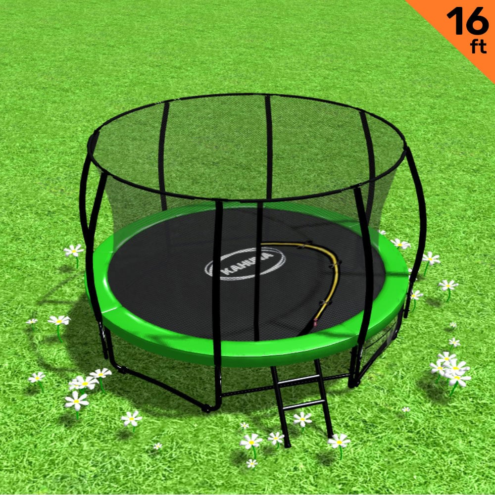 Kahuna 16ft Round Trampoline Green Safety Enclosure Ladder