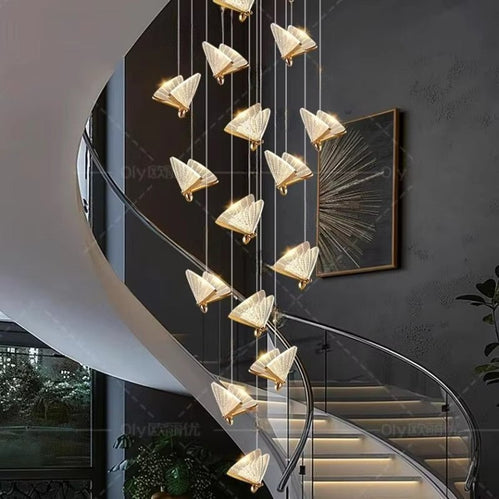 BAMDECOR LED Modern Bedroom Bedside Creative Butterfly Hanging Chandelier Light Fixtures for Stairs Nordic Decoration 12Heads
